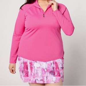 New Susan Graver Soleil Rashguard Set w/ Swim Skirt Pink Abstract size 20W